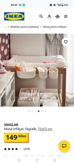 Masa de infasat bebe, ikea