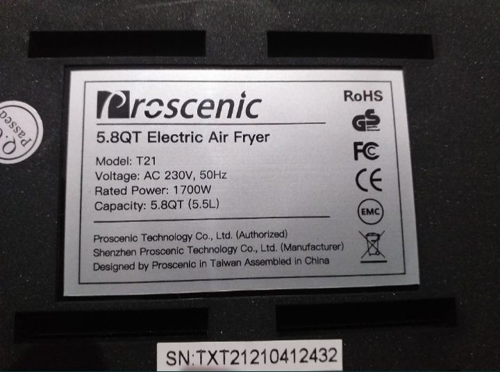 Air fryer Proscenic, Smart, cu aer cald, 1700w