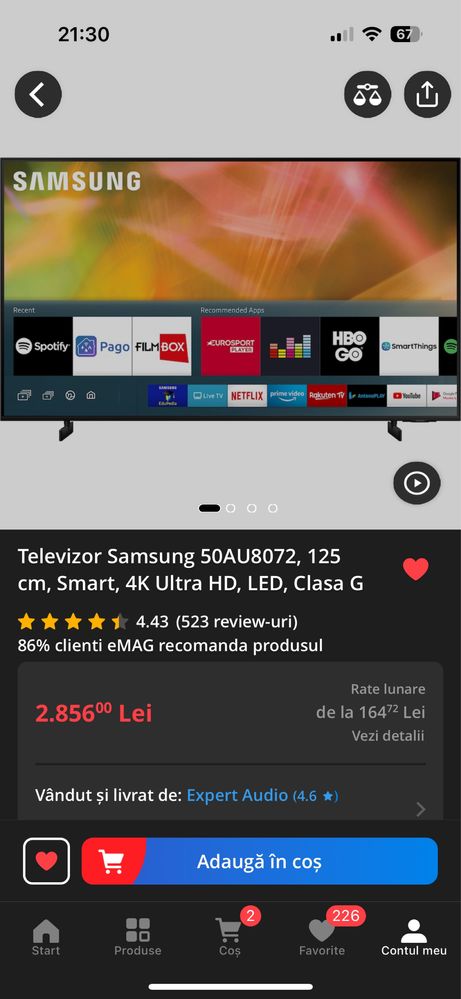 TV Samsung 125 cm 50AU8072 Smart LED 4K NOU