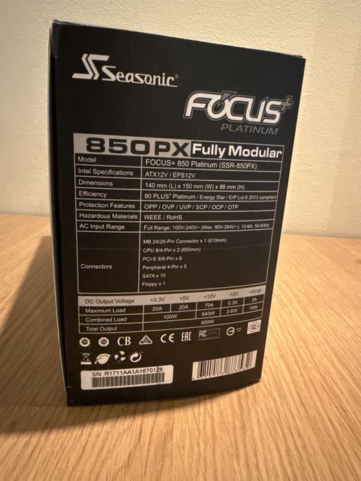 Sursă de alimentare Seasonic Focus+ 850PX, 850W, Fully Modular
