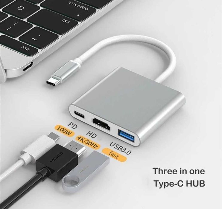 Splitter Tip C Hub 3in1 HDMI Tip C macbook laptop etc