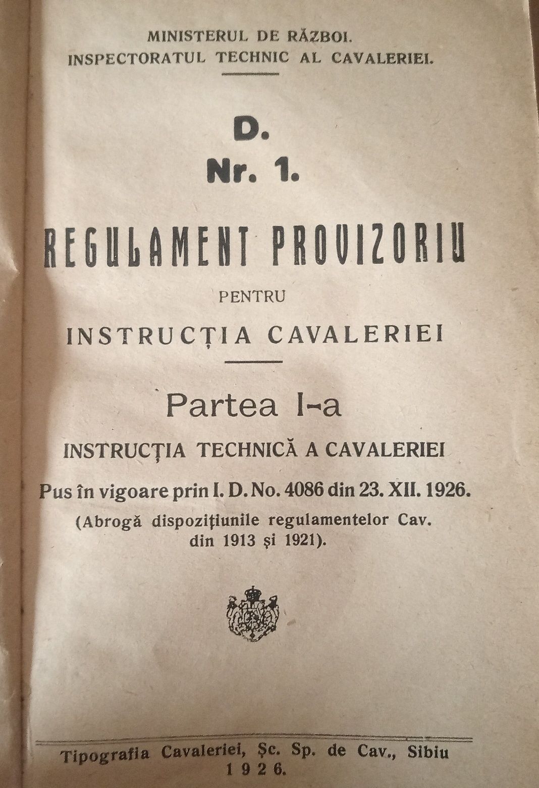 Regulament Provizoriu pentru Instrucția Cavaleriei (partea I-a, 1926)