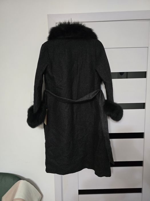 Palton din lana Alpaca cu blana naturala de vulpe