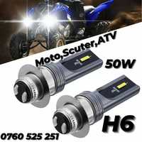 Set Două Becuri Led Cree H6-P15D Moto,Scuter,ATV 50W/10000Lm/6000K