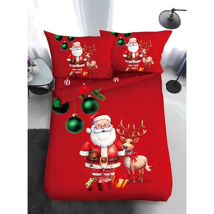 Двулицево коледно спално бельо за приста (Реално изображение), 4 части