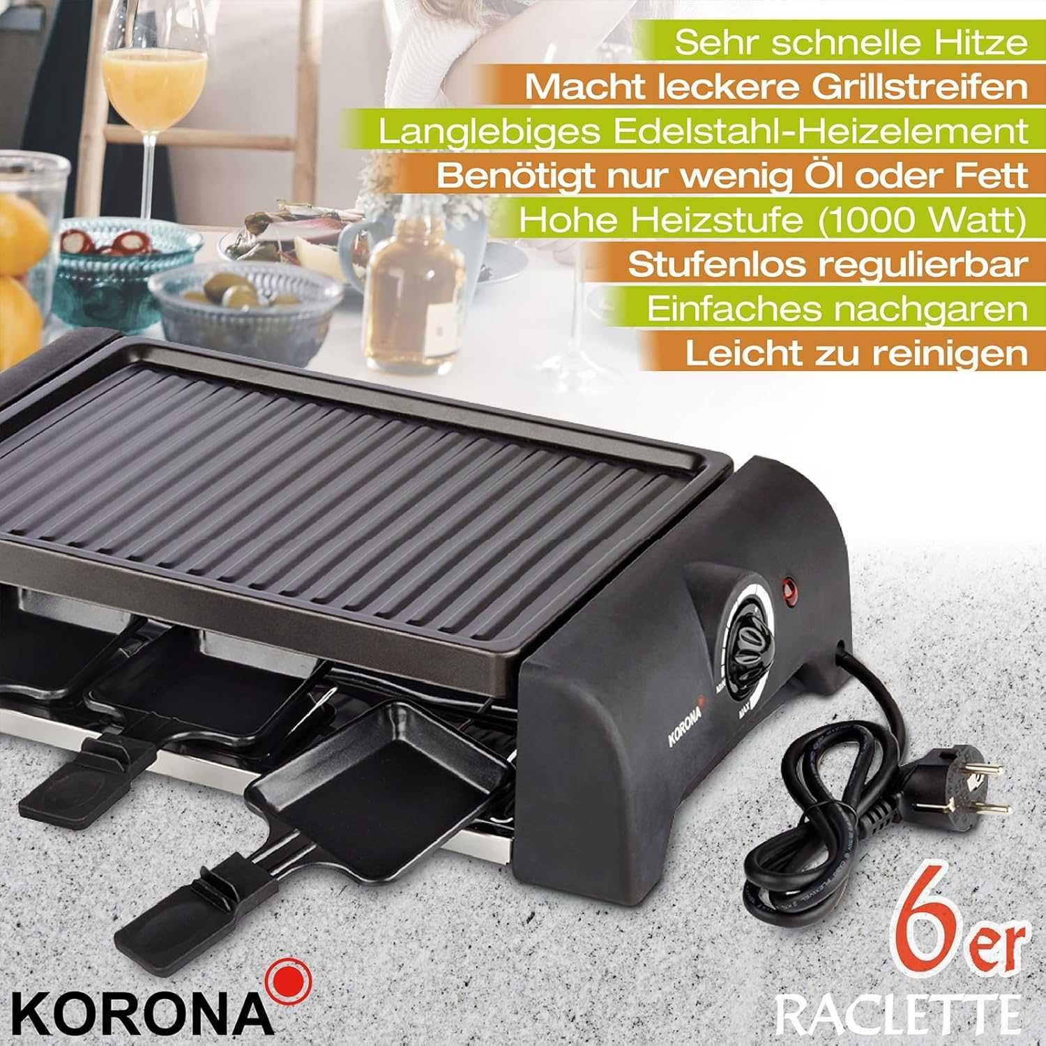 Електрическа скара раклет Korona 45065, черна, 45 x 12 x 25 см