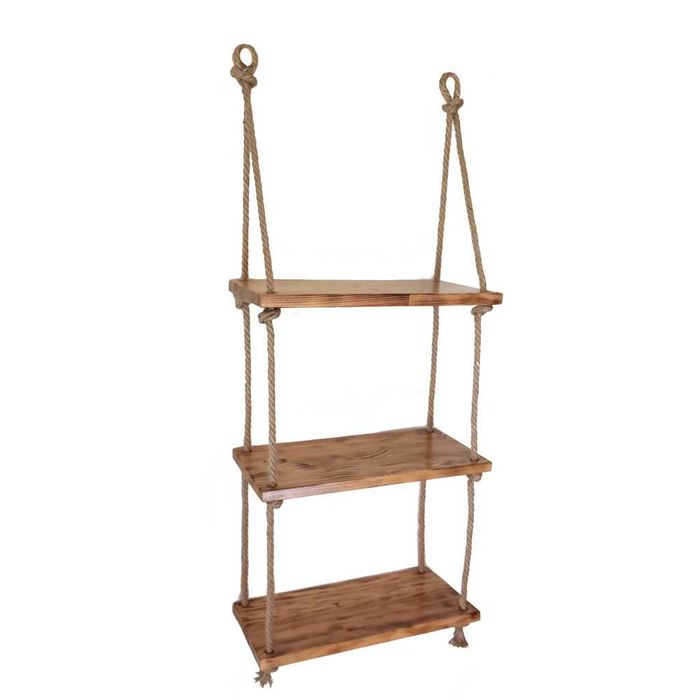 Raft suspendat din lemn ars si sfoara, handmade, rustic