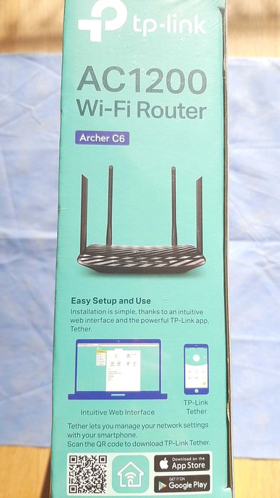 Router Wi-Fi Archer C6, TP-Link AC1200, nou, sigilat, 5 antene, negru