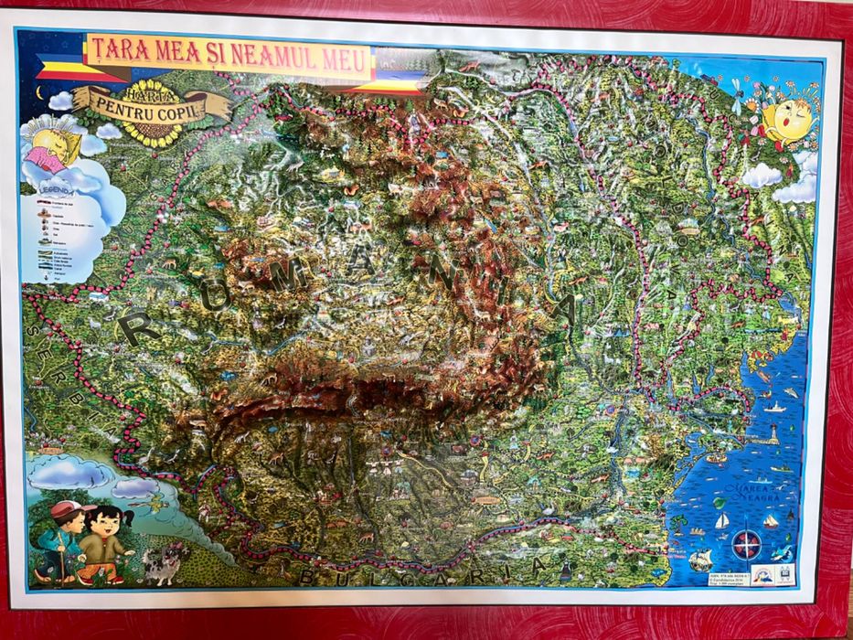 Vând hartă plasticata cadru lemn, 75x50