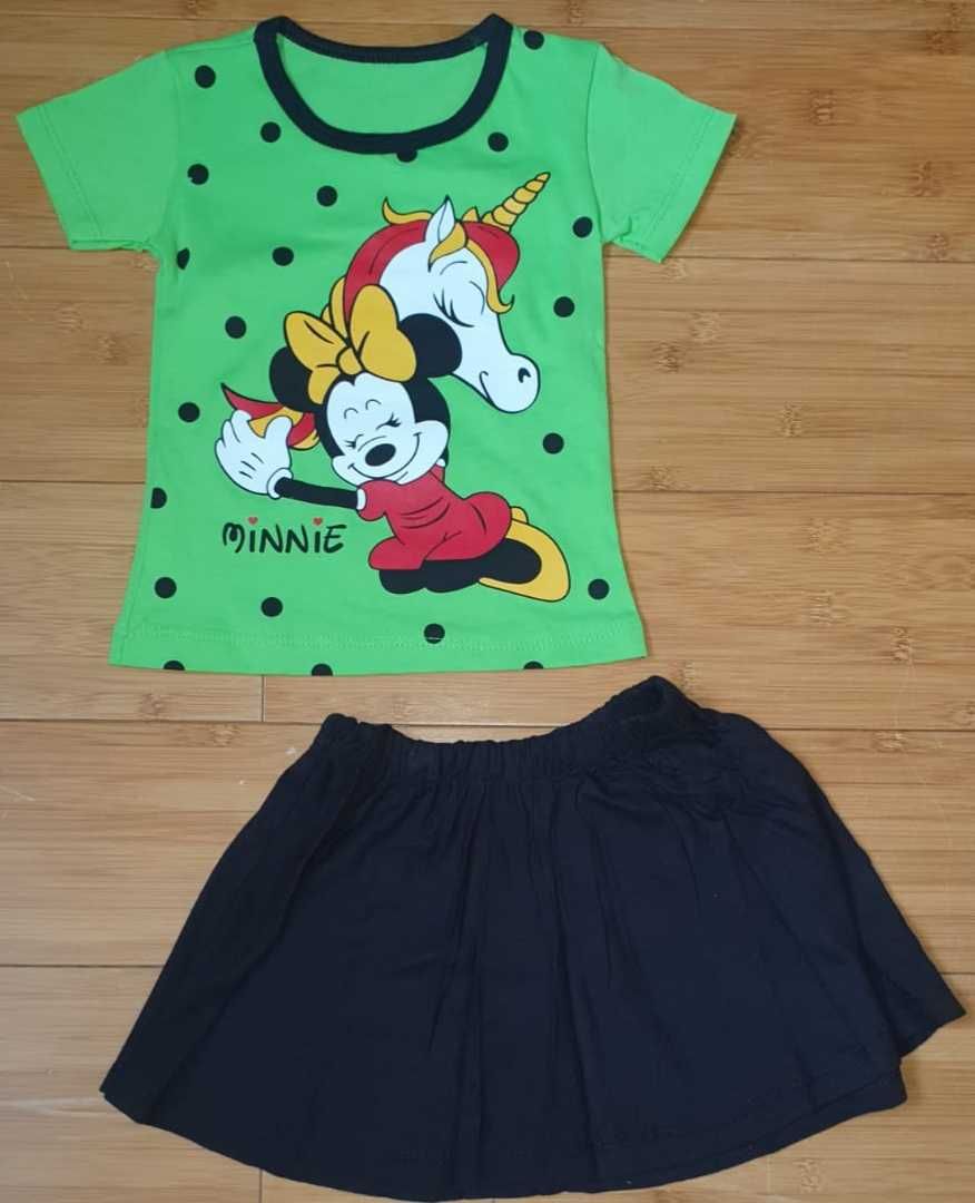 Set fata verde 2 piese tricou si fusta Disney Minnie Unicorn 1 an nou
