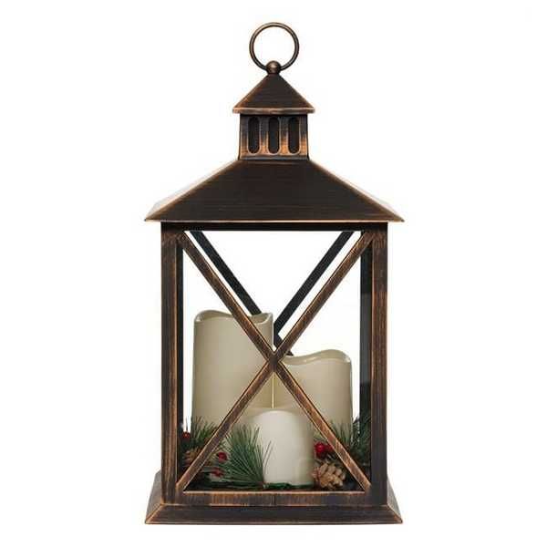 Коледен декоративен фенер Mercado Trade, LED свещи, Бронз