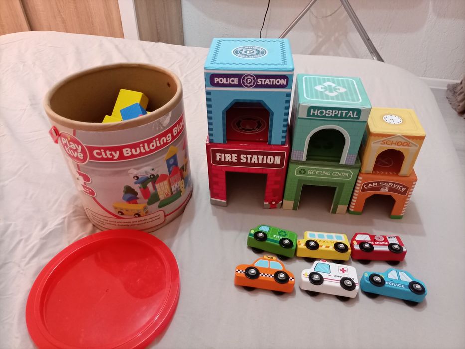 Детски дървен конструктор+кула с гаражи