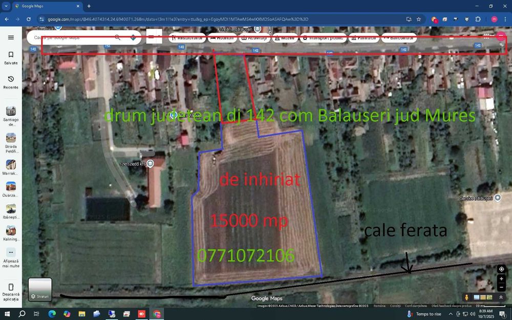teren de inchiriat com.Balauseri jud.Mures