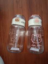 Sticle de plastic 500 ml cu pai, personaje Sanrio: Hello Kitty, Kuromi