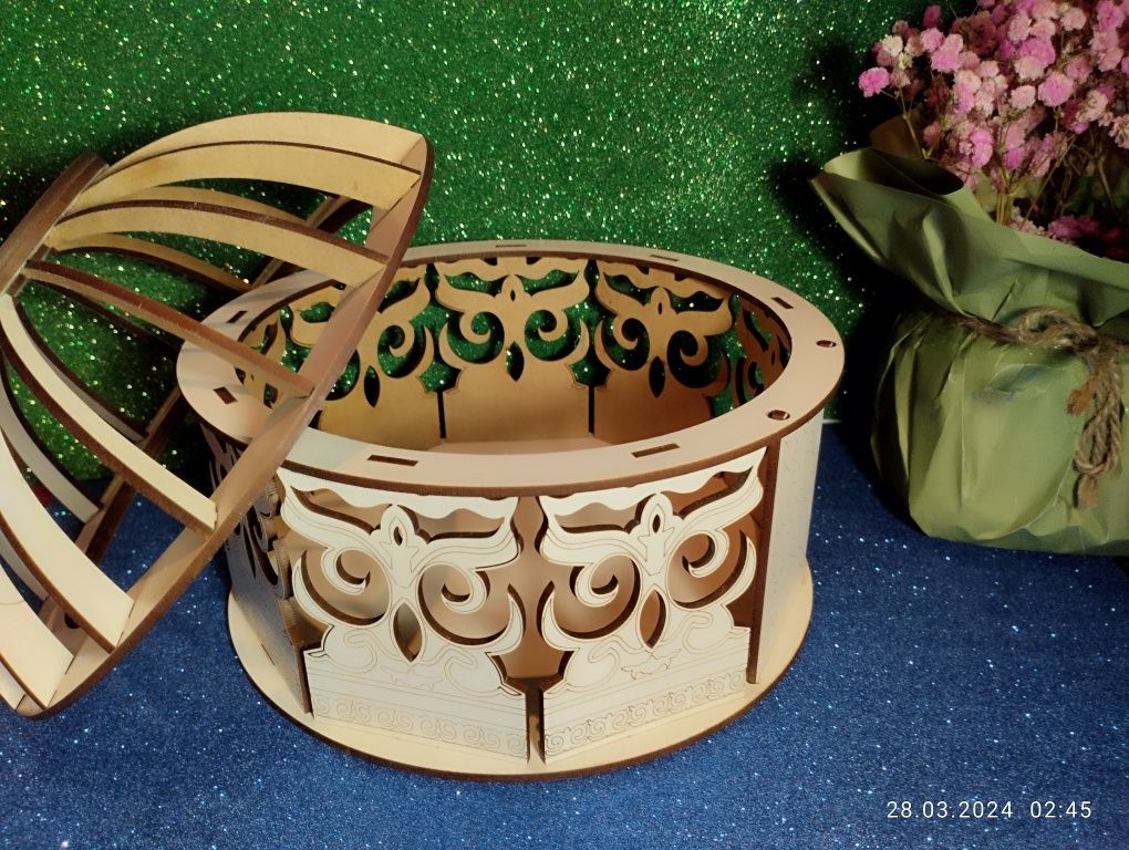 Деревянная шкатулка юрта казахский орнамент подарочная коробка