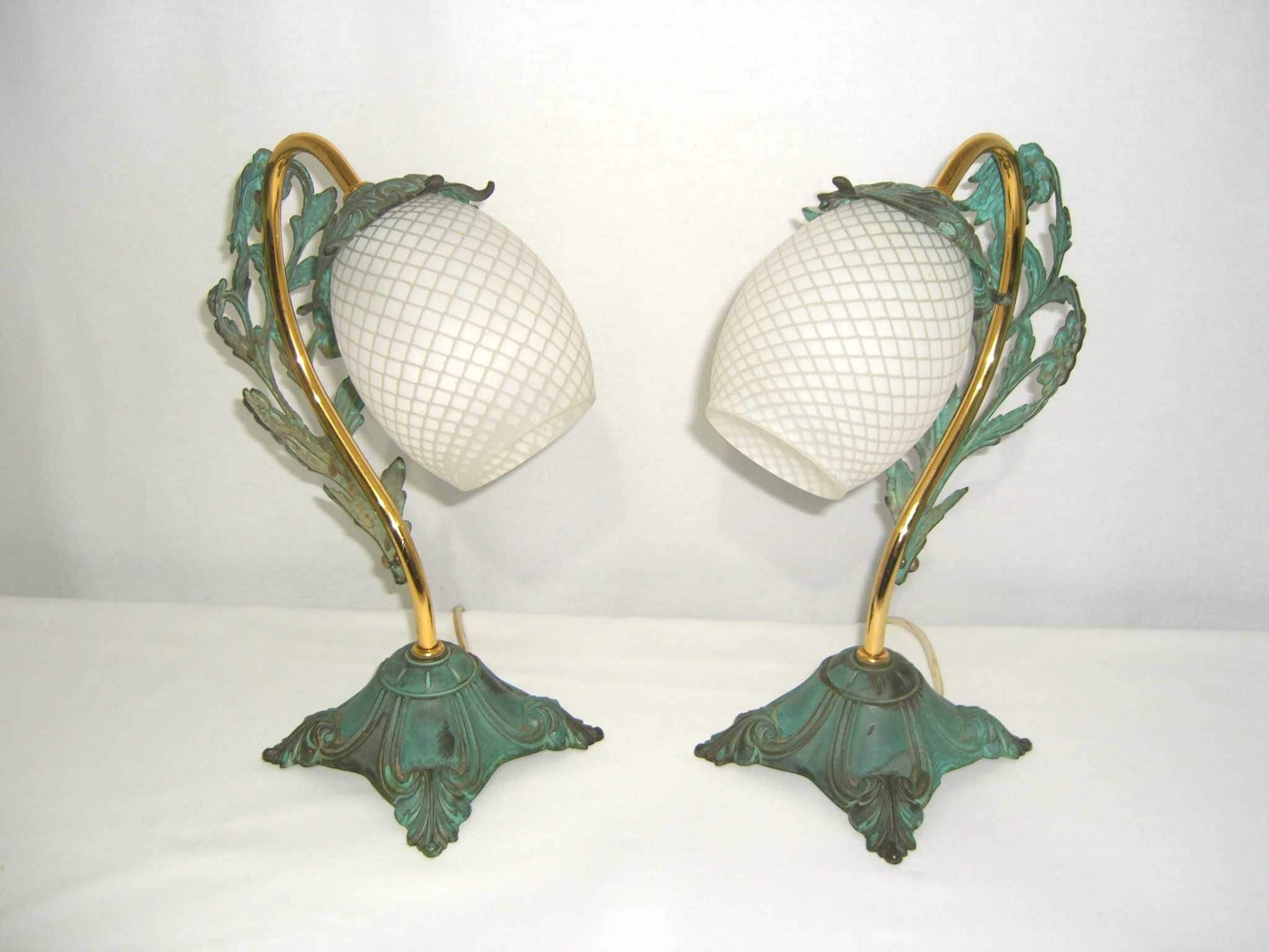 Set veioze Art Nouveau, alama verde gris, vintage