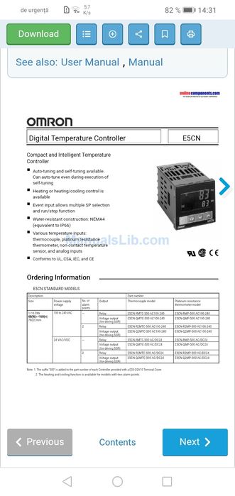 Vând Controller digital de temperatură de tip E5CN-Q2MP-500 Omron