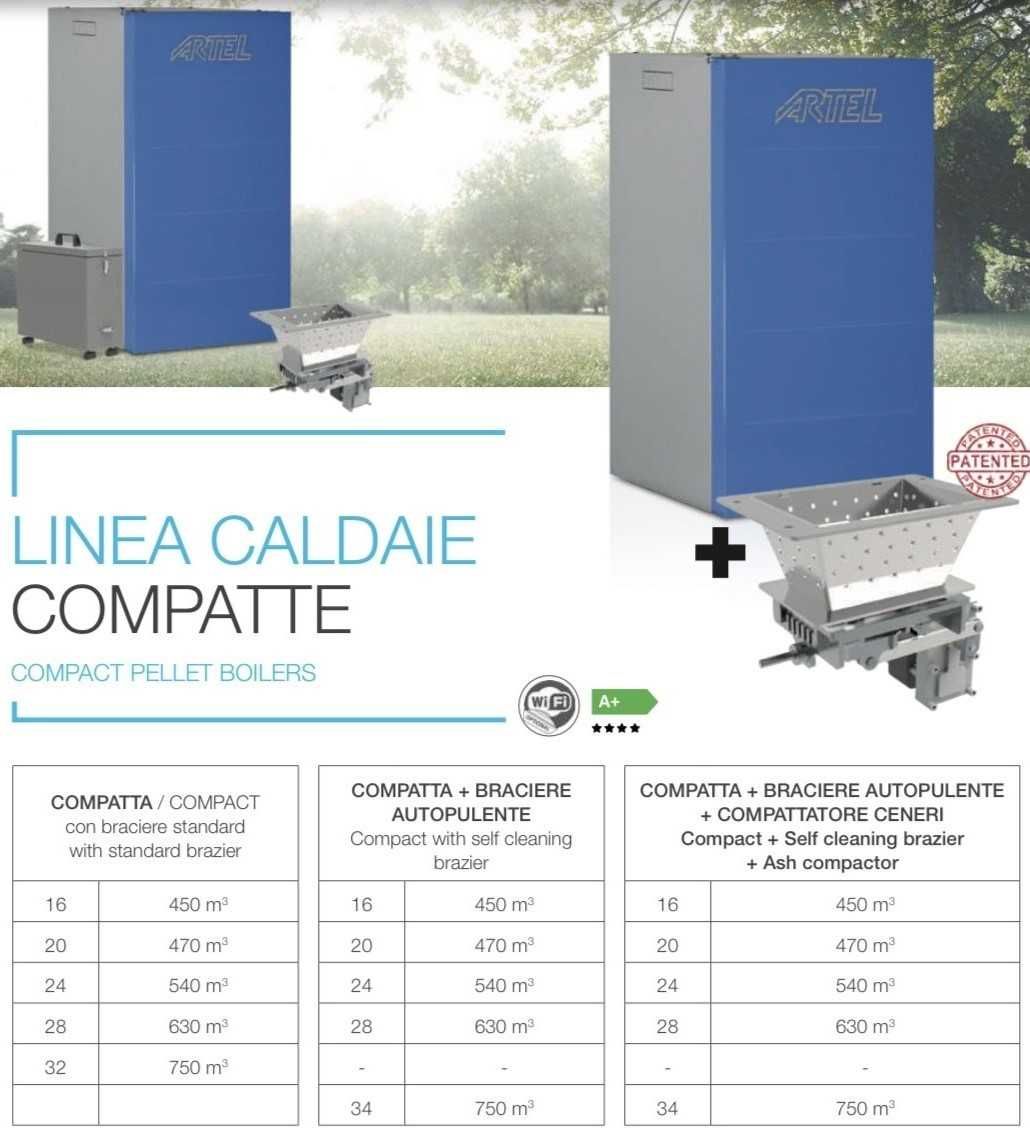 Италиански самопочистващ се пелетен котел Artel Caldaia Compact 24