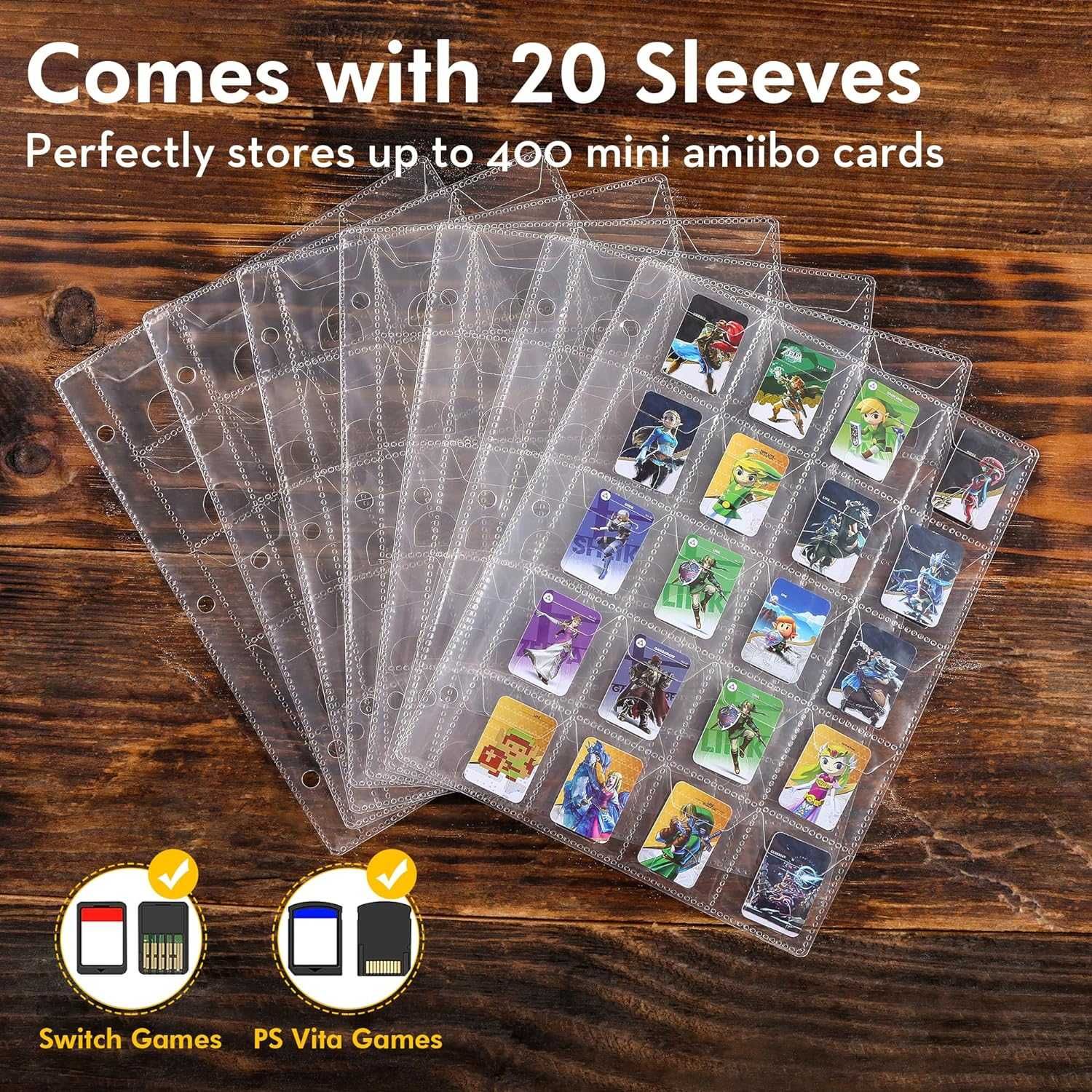 400+ класьор за карти Mini Amiibo, с 20 ръкави, Zelda NFC (2,1x3,1 см)