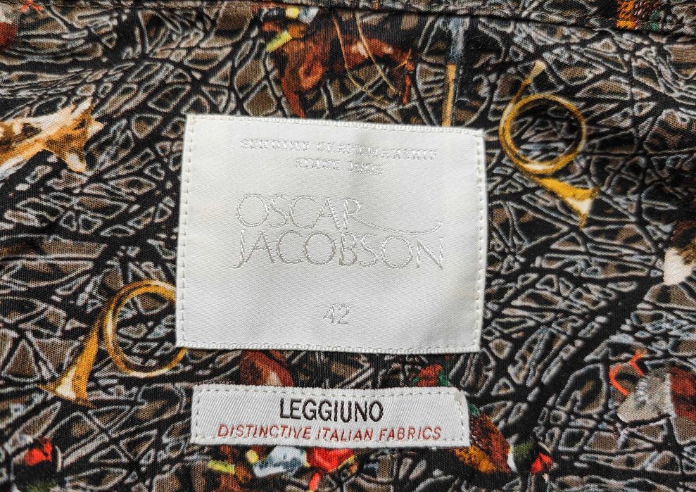 Oscar Jacobson Оригинална мъжка риза с ретро ловен десен размер 42 / L
