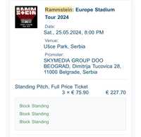 Билети за концерта на Rammstein в Сърбия на 25.05 (зона правостоящи)