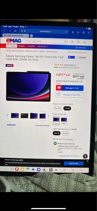 Tableta.Samsung Tab S9 plus 5G ca noua .12 GB RAM . 256GB