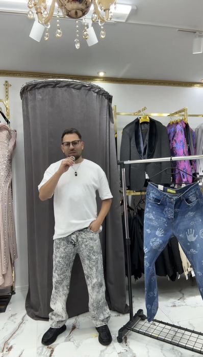 Мъжки дънки Baggy модел в сив тапетен цвят сеозн 25-26 есен/зима
