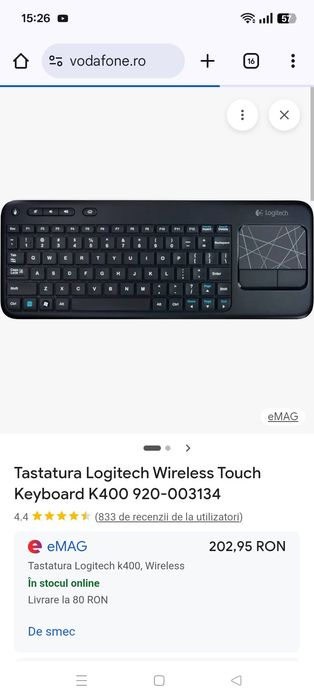 Tastatura tv Logitech wireless.