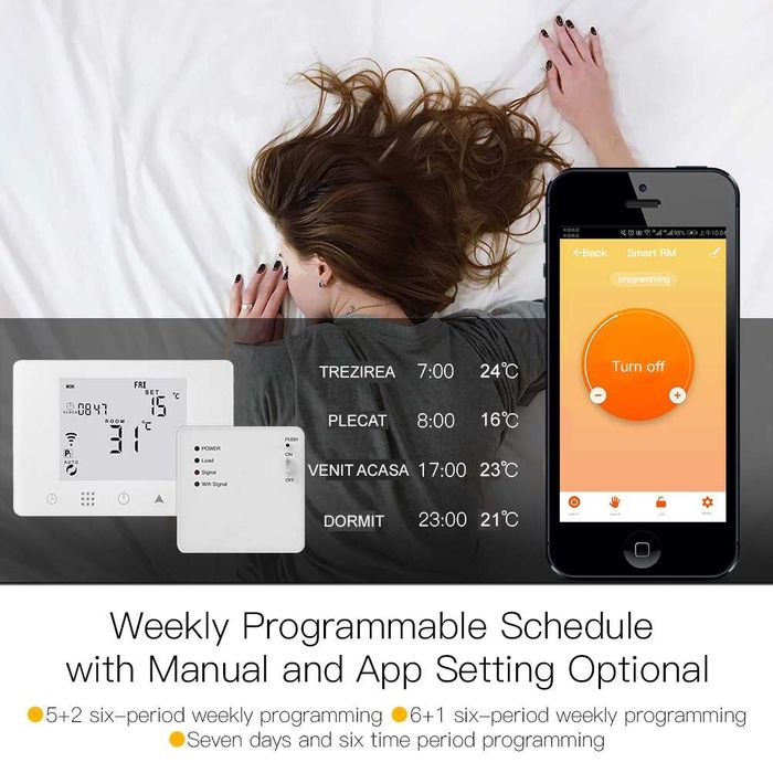 Termostat smart HYSEN HY09RF-WiFi Tuya, incalzire electrica