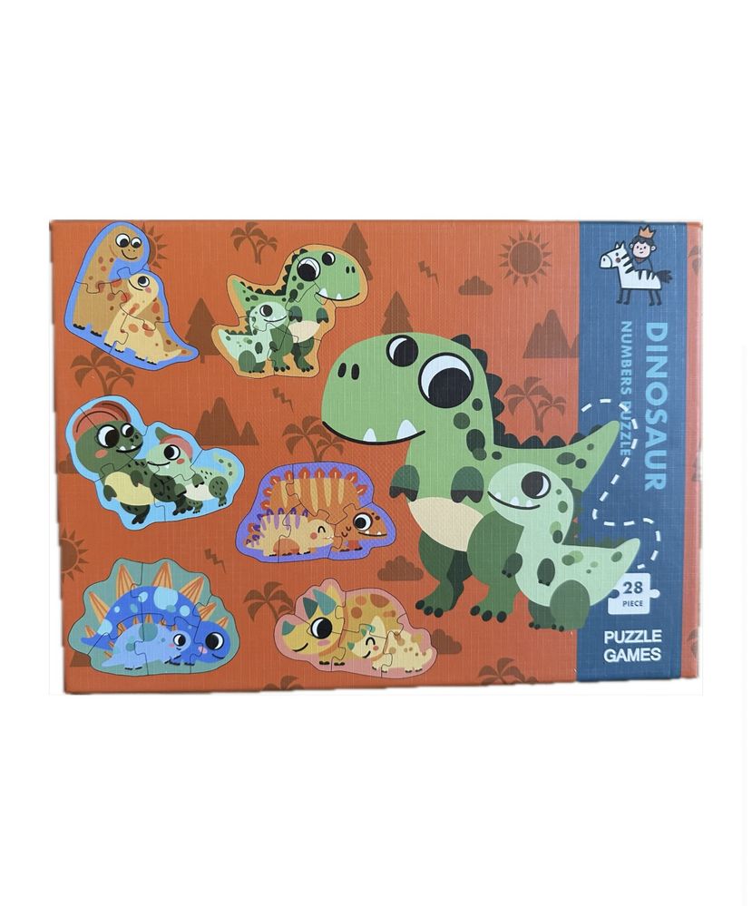 Puzzle din lemn in cutie cu 6 dinozauri, 28 piese, NOU