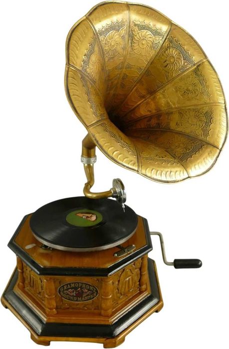 Gramofon octagonal, lemn, maro, H. 66 cm, decoratiuni-antichitati.ro