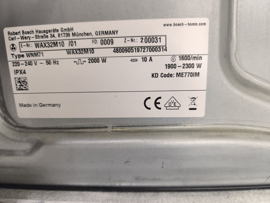 Пералня Bosch WAX32M10 - 10кг. 1600об. 4D  Wash Sistem