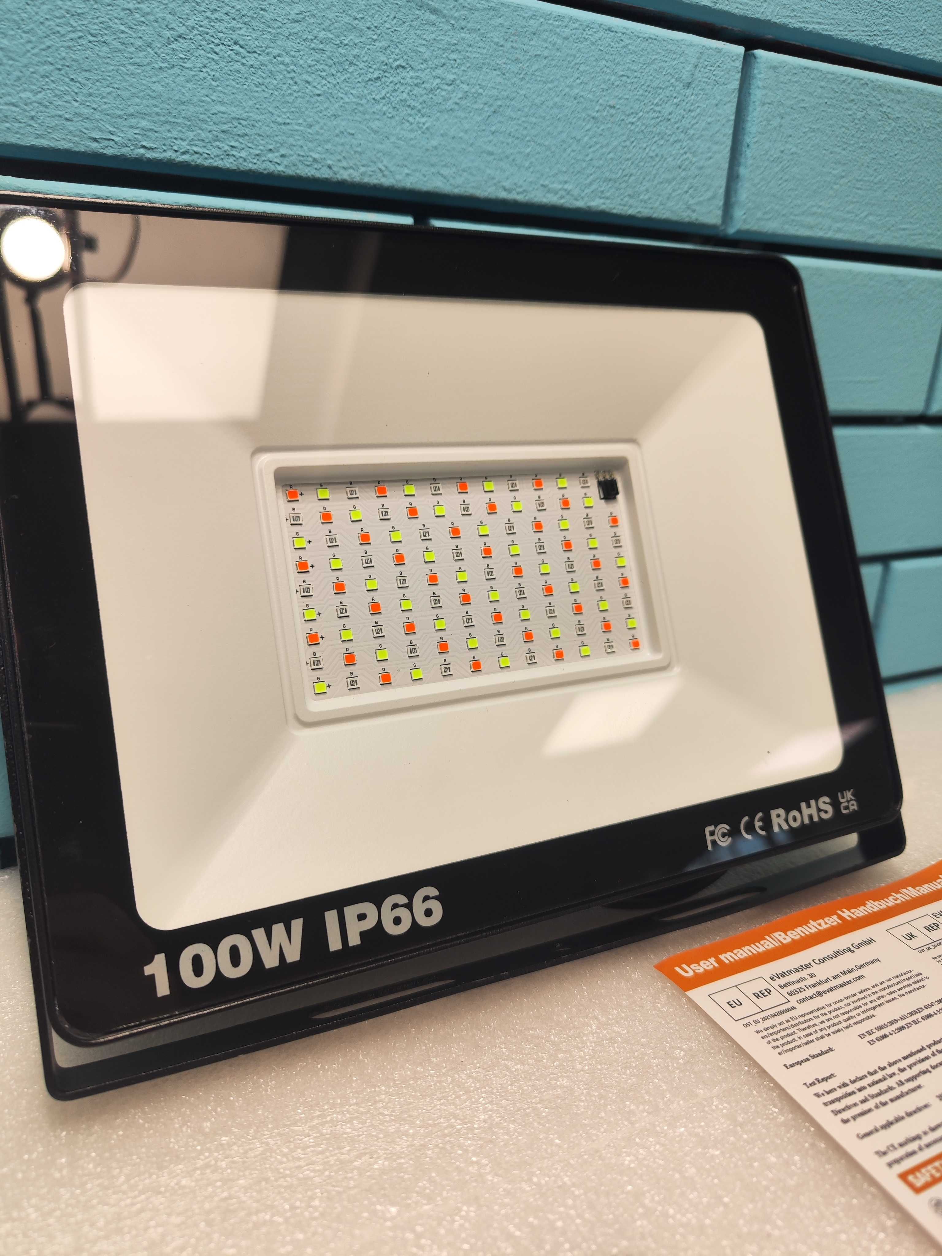 RIGIDON 100W RGB LED Прожектор, 10000LM, Дистанционно, IP66