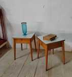 Set doua noptiere vechi din lemn, stil Mid Century, Belgia /Tabureti