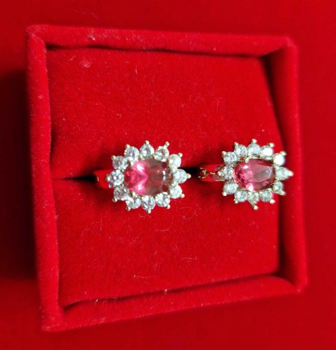 GP68, cercei placati cu aur 18k,incuietoare sigura, zirconiu rosu/alb