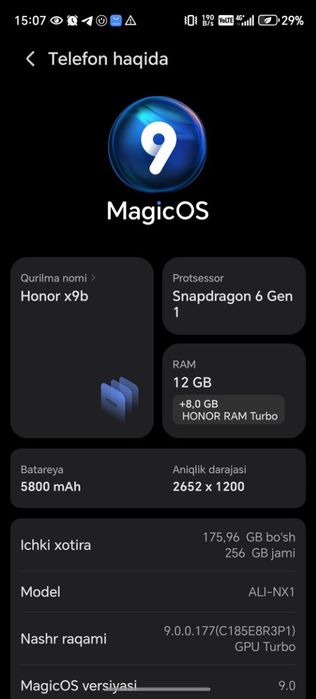Honor x9b 12+8/256 gb