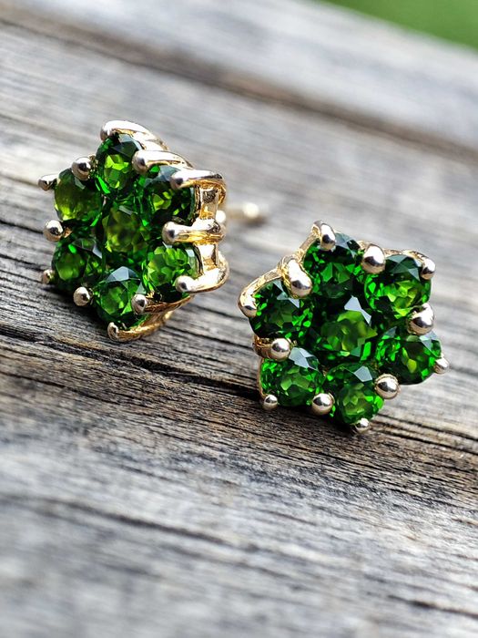 Cercei aur 14k chrome diopside unicat