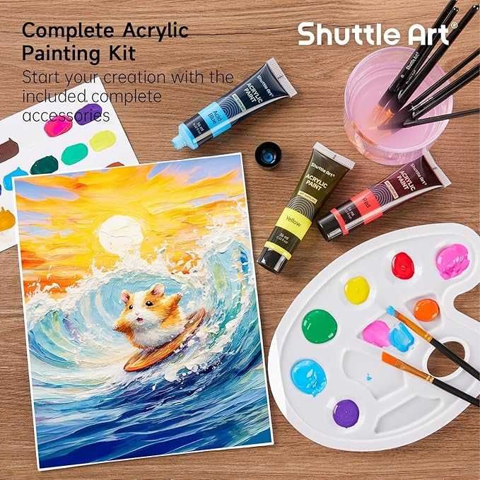 Комплект акрилни бои Shuttle Art 30 цвята в тубички 36 мл с 3 четки
