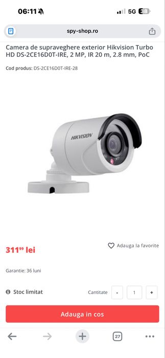 Camere HikVision DS-2CE16C0T-IRPF 720P / NOI