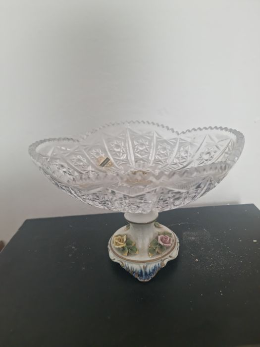 Fructiera Portelan-Cristal Suport bronz