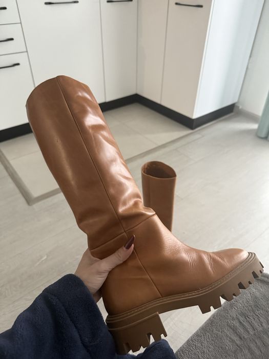 Cizme din piele naturala maro marimea 36 zara