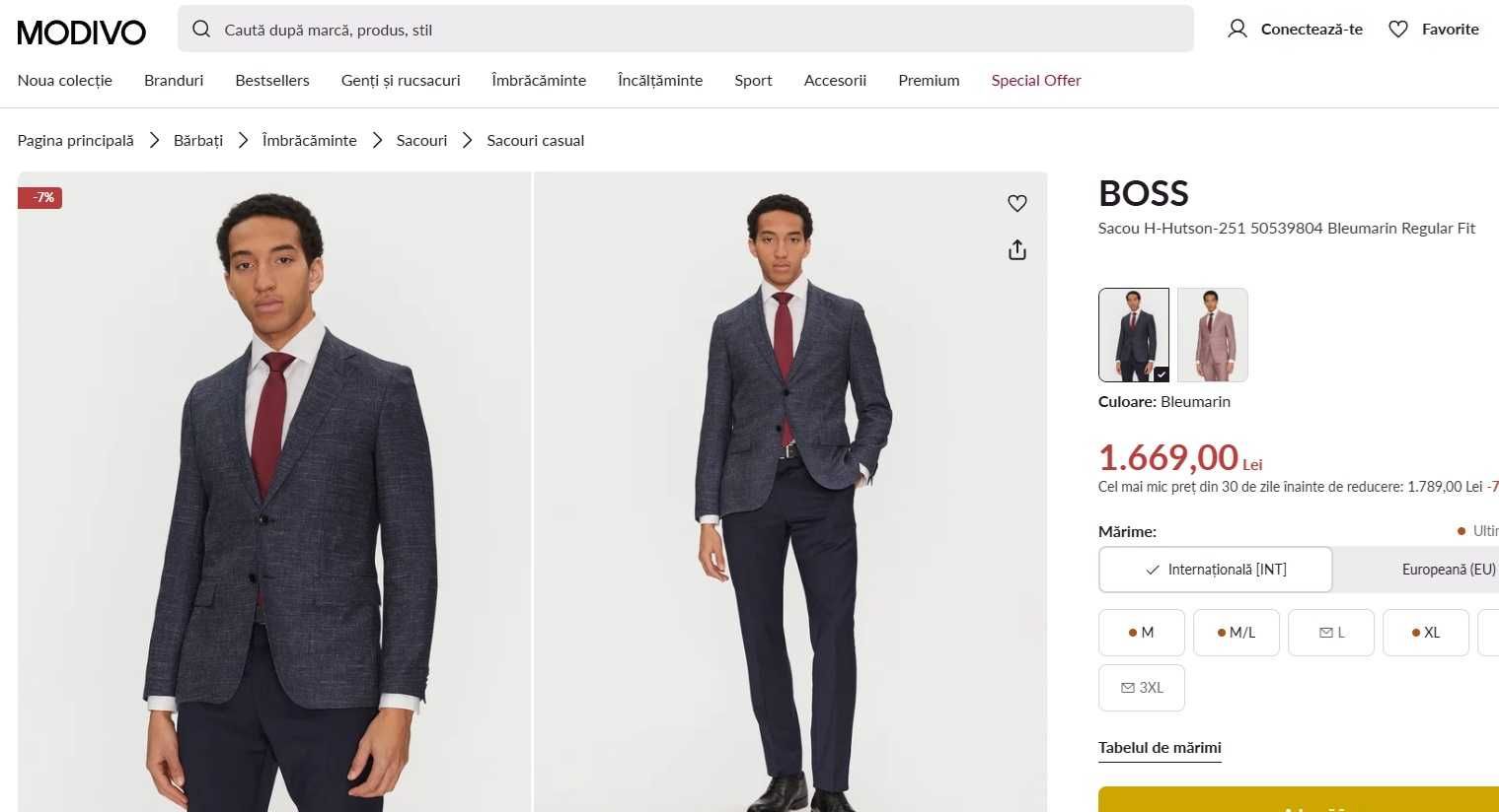 Sacou blazer slim 50 L Hugo Boss lana 100% navy microstructuri