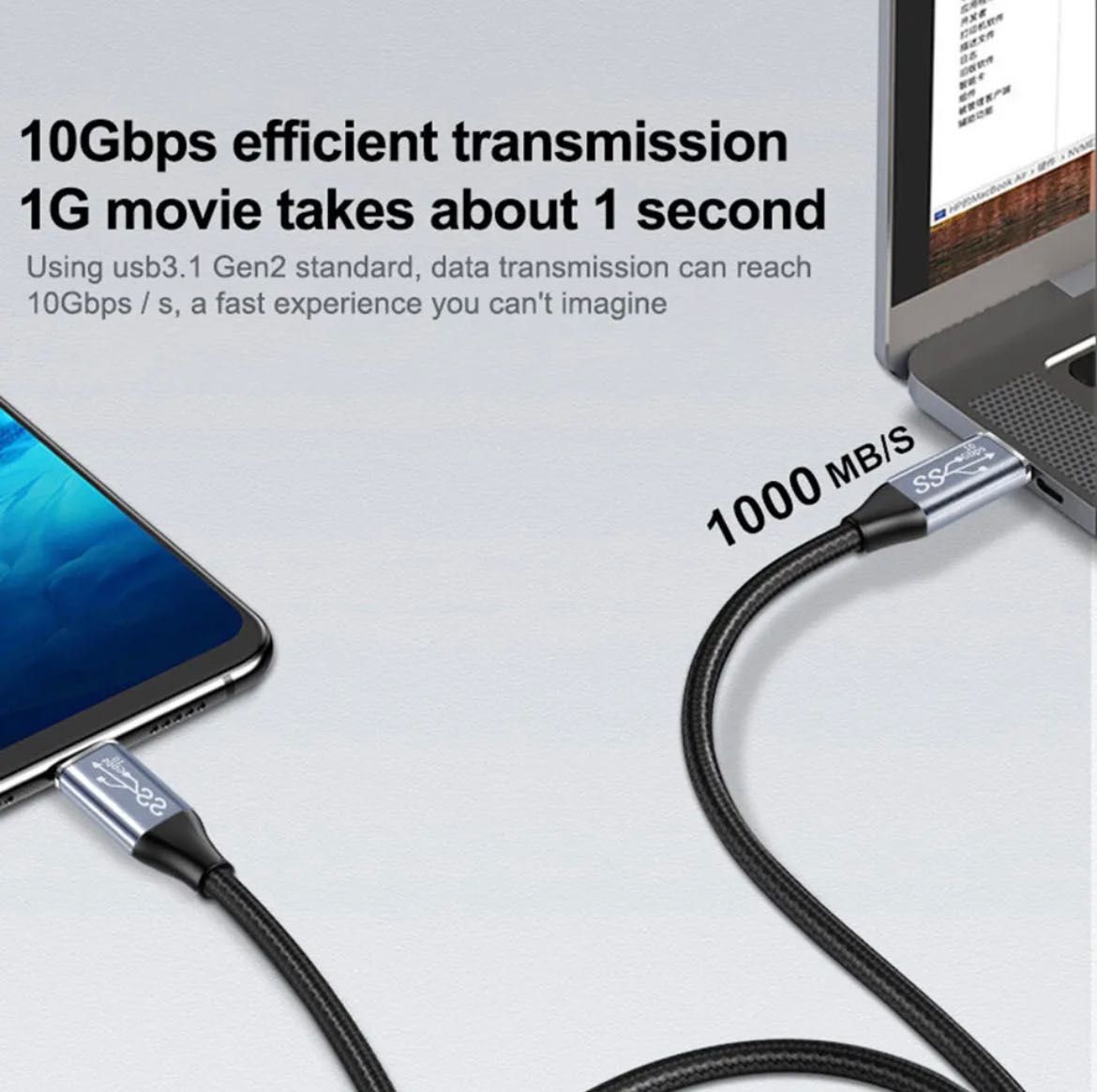 Cablu USB-C 3.1 Gen2 100W PD Fast 4K 10Gbps Nou 0.5m