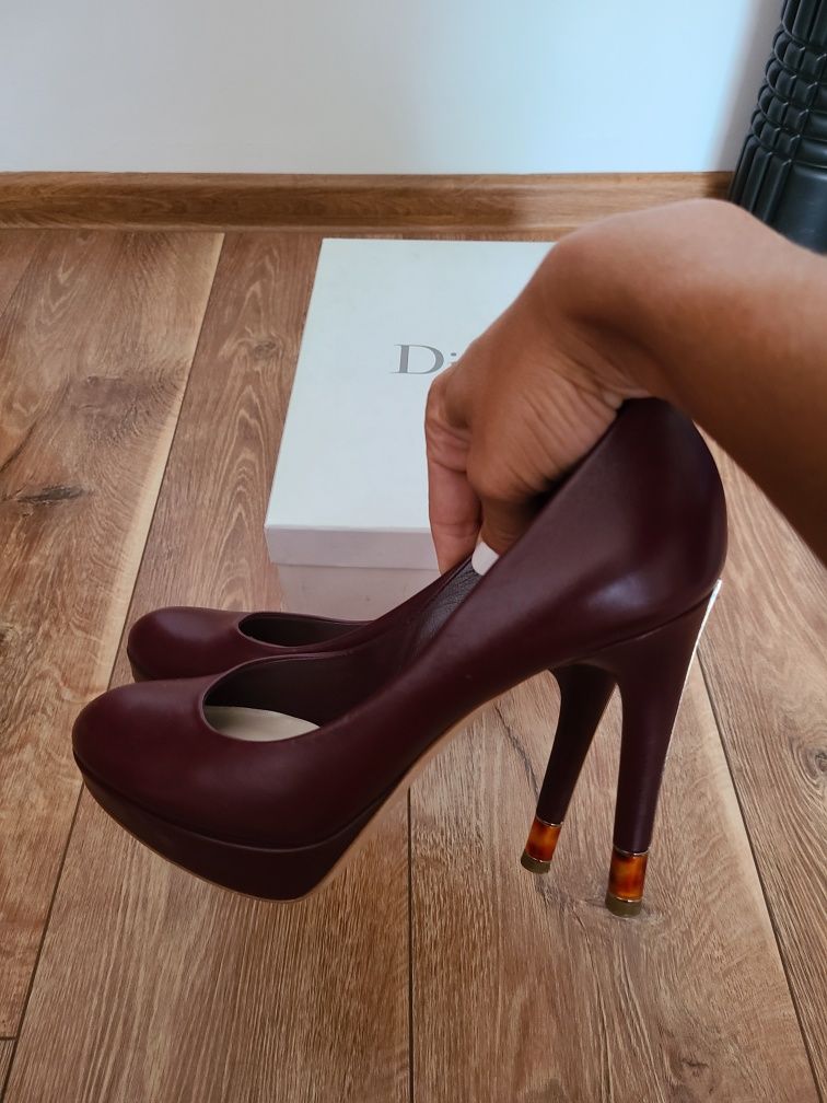 Pantofi toc Christian Dior,piele,burghundy,impecabili