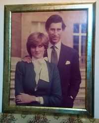 Litografie Regele Charles cu Diana