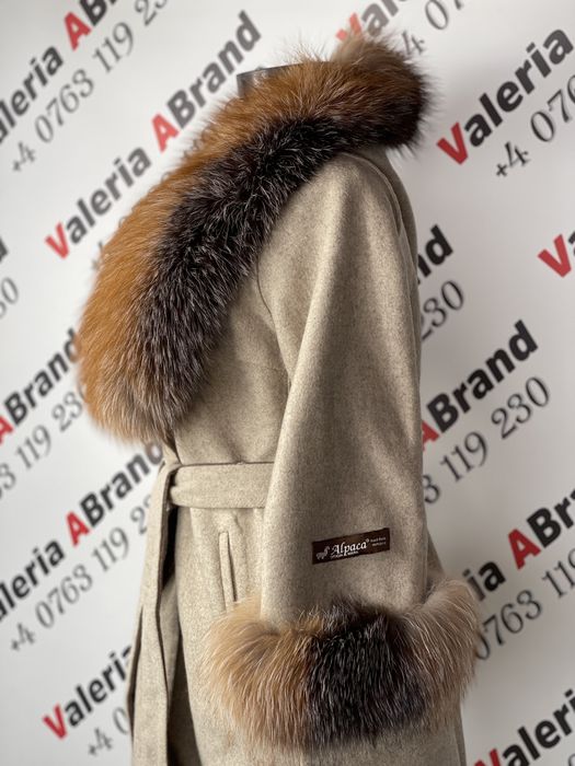 Vand Palton din Lana Alpaca si Blana de Vulpe aurie Goldfox