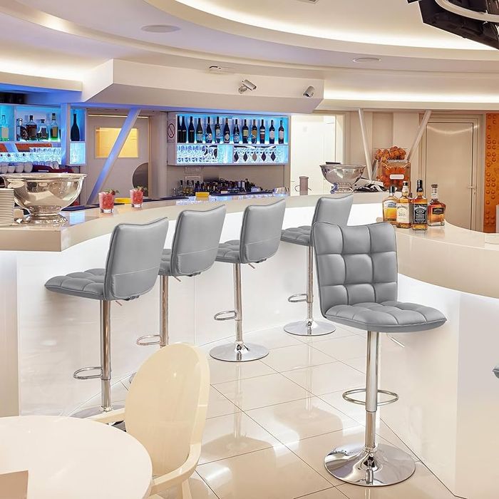 ПромоЦена!Луксозен кожен бар стол с регулируема височина и газов аморт