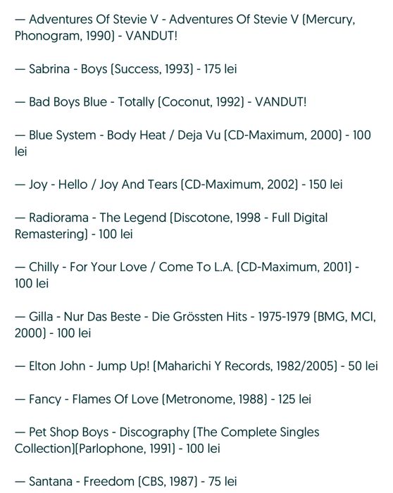 Cd-uri muzica italo-disco/pop/rock anii 80-90