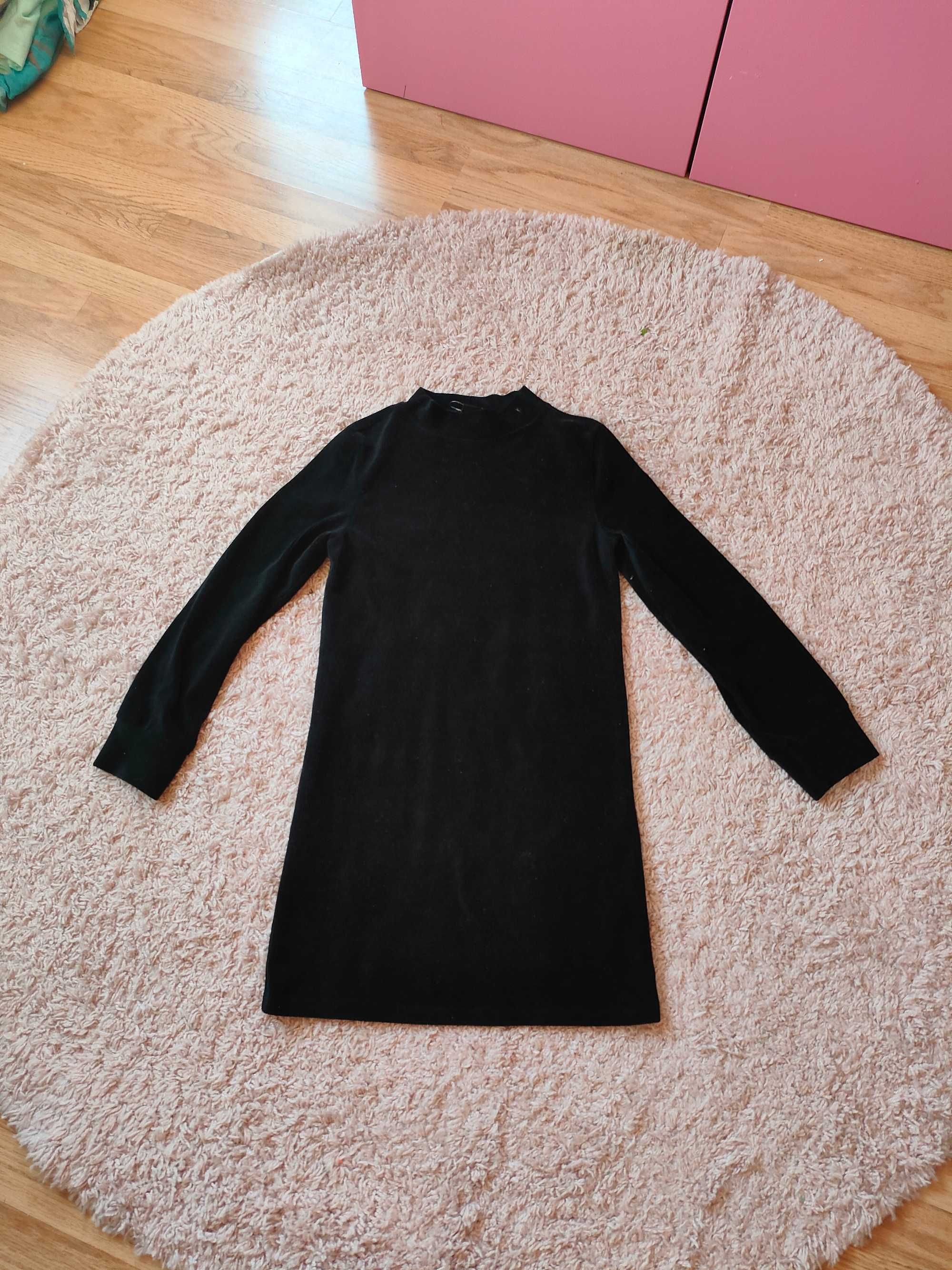 Малка Черна рокля от рипсено кадифе S, 158-164 см