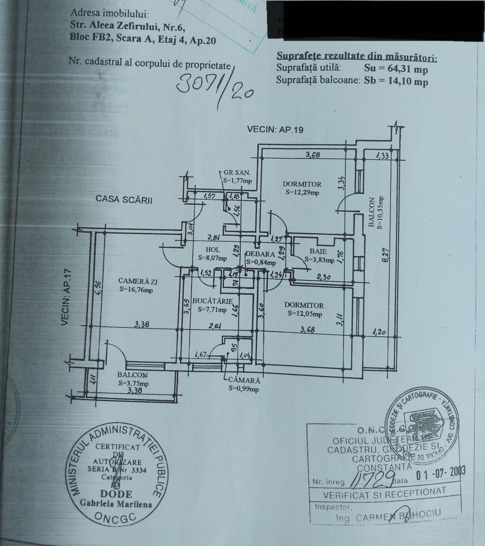 Vând apartament 3 camere decomandat